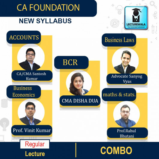 CA Foundation Combo (Account + Eco + Maths + Law + BCR) Regular Course : Video Lecture + Study Material By CA / CMA Santosh Kumar, Prof Vinit Kumar, Prof Rahul Bhutani, Advocate Sanyog Vyas & CMA Disha Dua (For NOV 2022 & May 2023) 